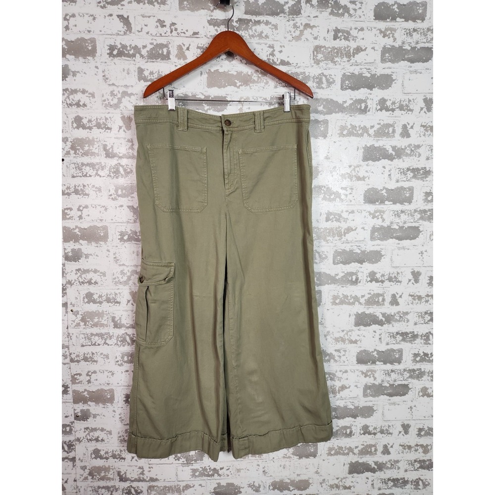 Lauren Ralph Lauren‎ Wide Leg Pants Size 14 Olive Green Cropped Cargo Utility